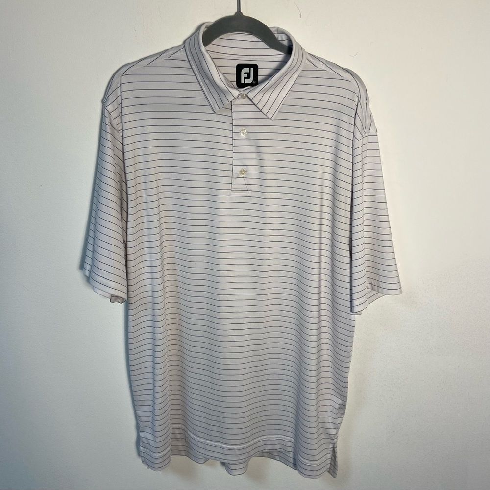 Footjoy Men’s Golf Polo Short White Blue Stripes Large